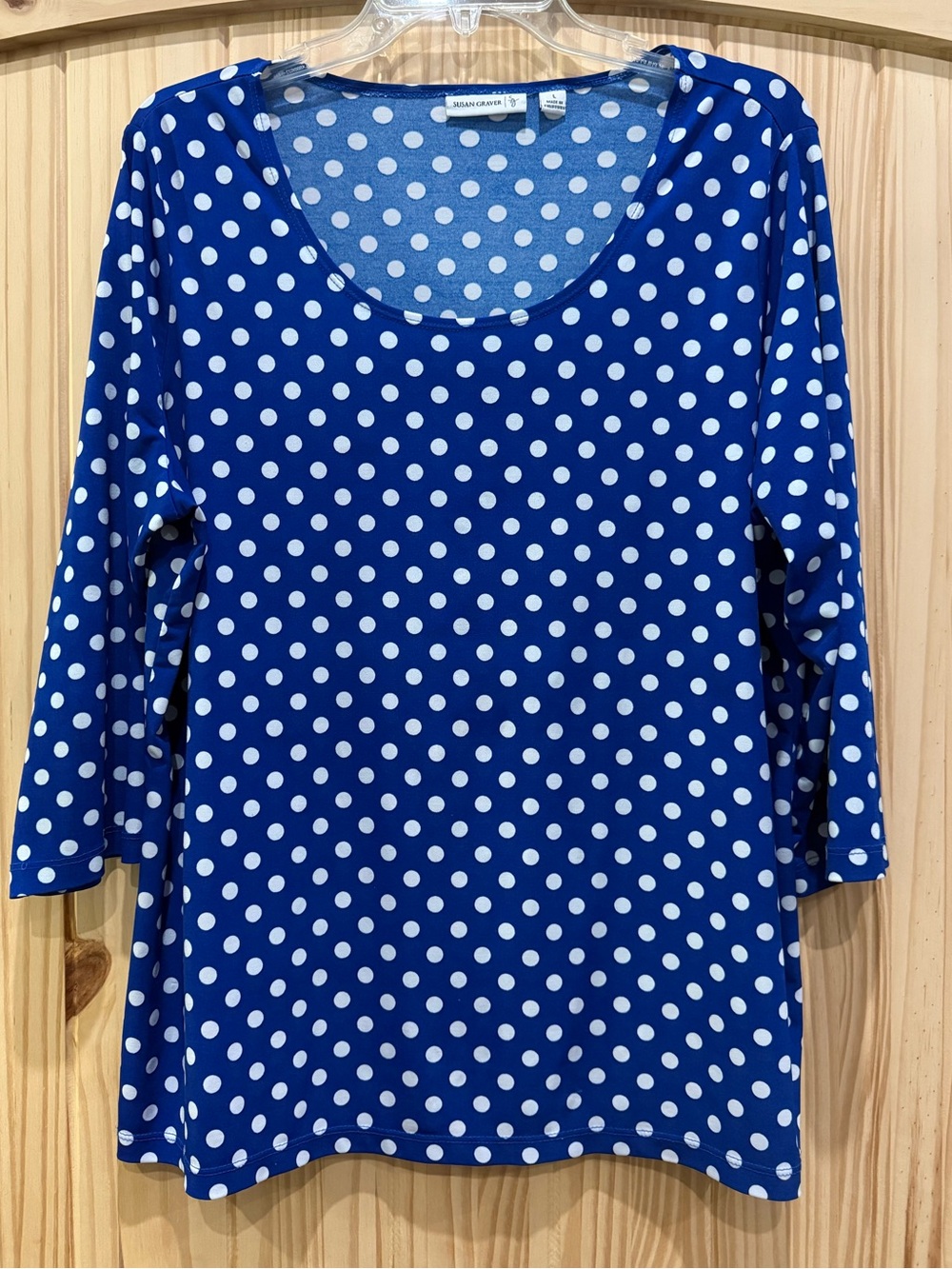 Susan Graver Royal Blue Polka Dot Scoop Neck Top - Size Large